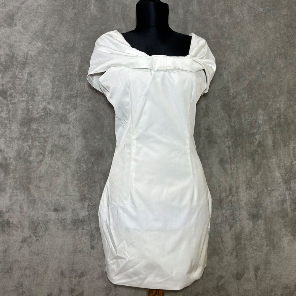 FORE Off Shoulder Cocktail Wedding Short Dress White  Size M White Poplin